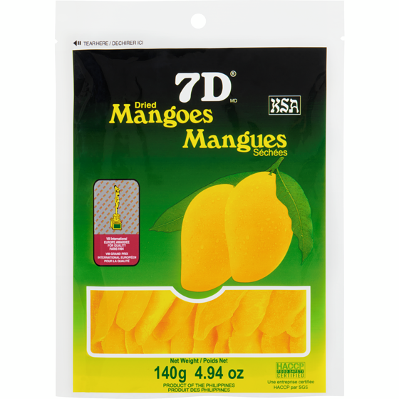 7D Mangues séchées 140 g, 7,14 $/100g