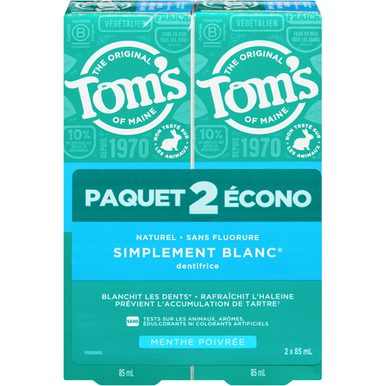 Tom’s of Maine Luminous White Dentifrice Blanchissant Naturel, Menthe 85 ml, 11,75 $/100ml