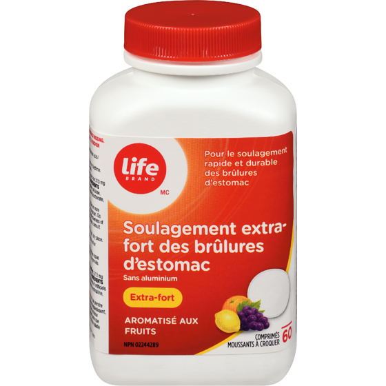 Life Soulagement Des Brûlures D’Estomac, Extra Fort, Saveur De Fruits 60 ea, 0,21 $/1ch
