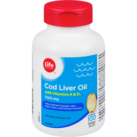 Life Brand Cod Liver Oil With Vitamin A & D3, 1100 Mg, 100 Softgels 100 ea, $0.13/1ea