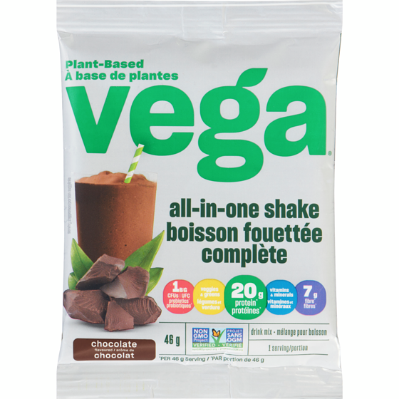 Vega All-in-One Protein Powder, Chocolate, Sachet 46 g, $9.76/100g
