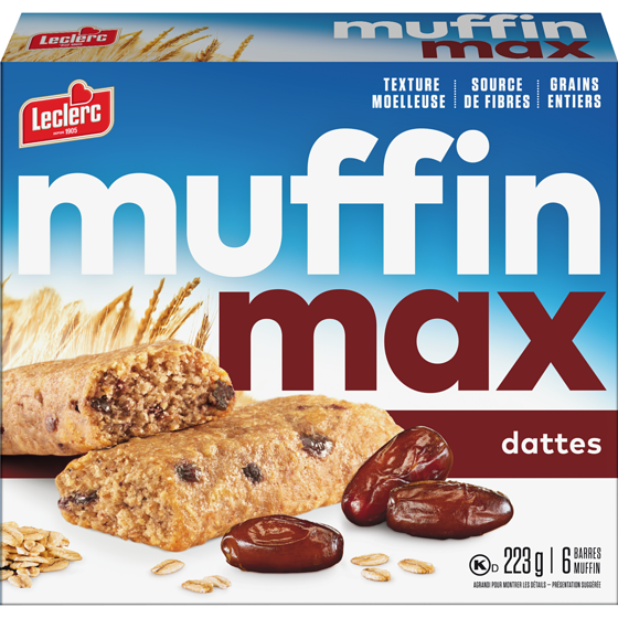 Leclerc Barres Muffin Max Chocomax aux dattes 223 g, 1,70 $/100g