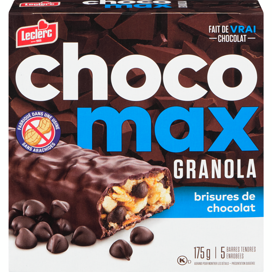 Leclerc Barres Chocomax granola, brisures de chocolat 175 g, 2,45 $/100g