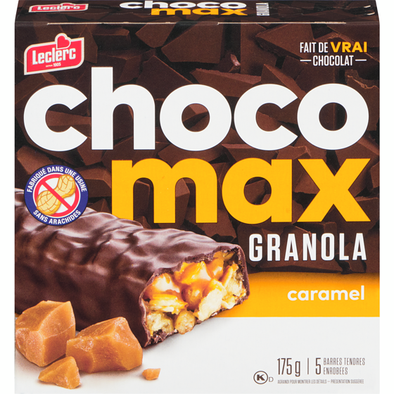 Leclerc Barres Chocomax granola, caramel 175 g, 2,57 $/100g