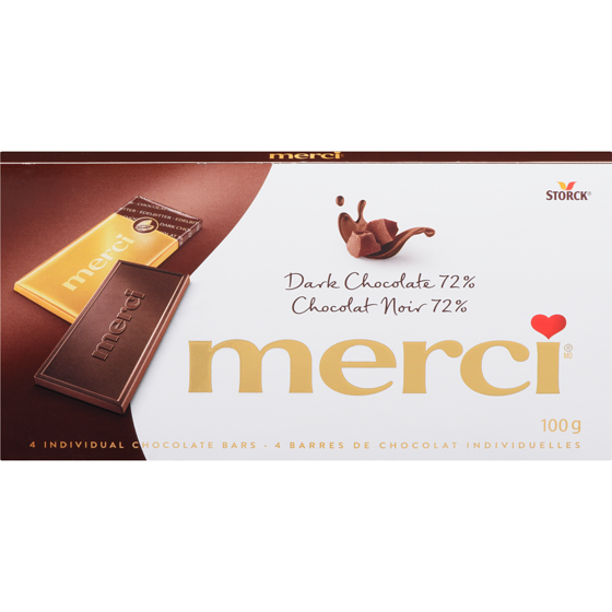 merci Chocolate bar, Dark 72% 100 g, $4.99/100g