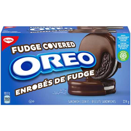 Christie OREO Fudge Covered Sandwich Cookies Chocolate Sandwich Cookies 224 g, $1.67/100g