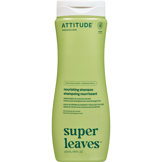 Attitude Shampooing naturel Super Leaves Nourrissant et fortifiant, huile de pépins de raisin et feuilles d’olivier 473 ml, 2,75 $/100ml