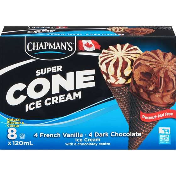 Chapmans Super Cone French Vanilla & Dark Chocolate Ice Cream 8x120.0 ml, $0.88/100ml