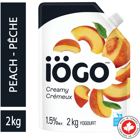 IOGO Peach Yogurt Pouch 1.5% 2 kg, $0.50/100g