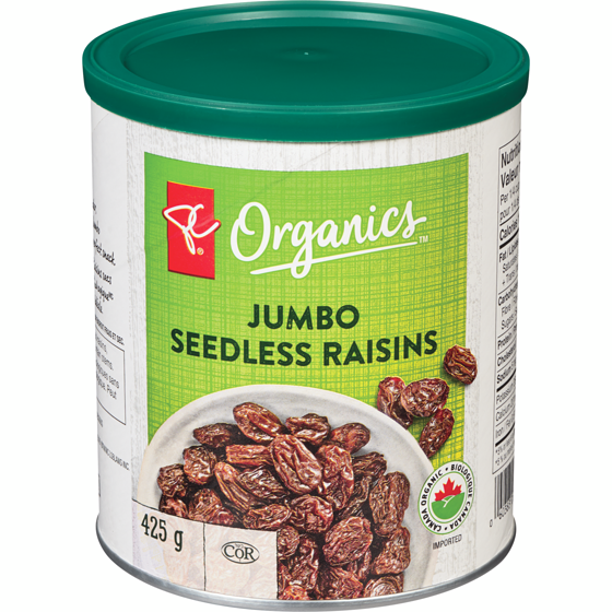 PC Organics Organic Jumbo Raisins Canister 425 g, $2.00/100g