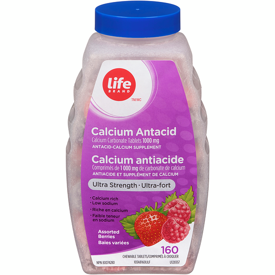 Life Brand Calcium Antacid Supplement Ultra Strength Assorted Berries Flavour, 160 Chewable Tablets 160 ea, $0.05/1ea