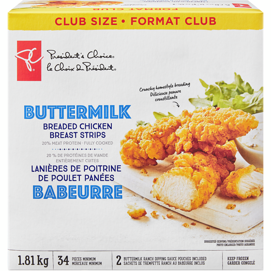 le Choix du Président Filets De Poitrine De Poulet Au Babeurre Entièrement Cuits Format Club 1.81 kg, 2,10 $/100g