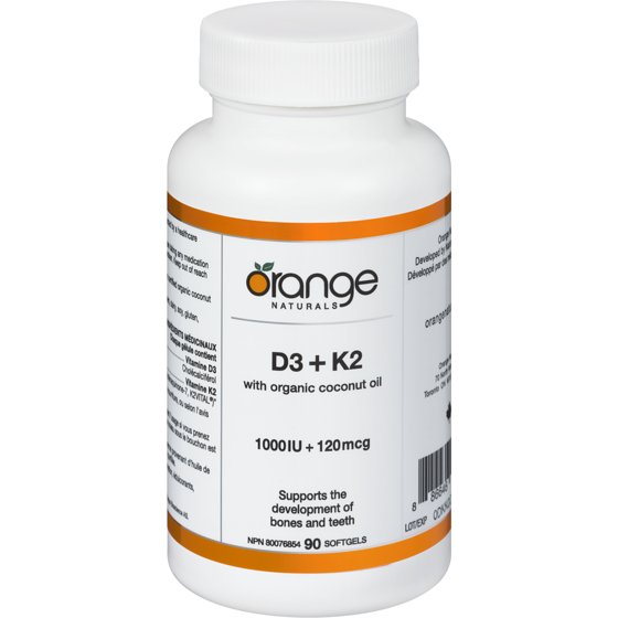 Orange Naturals Softgels D3 + K2 With Organic Coconut Oil 1000 Iu + 120 Mcg 90 ea, $0.29/1ea