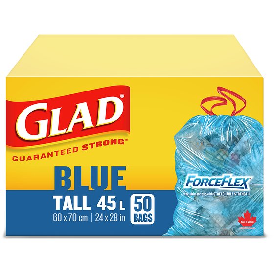 Glad Blue Recycling Bags - Tall 45 Litres - ForceFlex, Drawstring 50 ea, $0.30/1ea