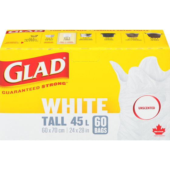 Glad White Garbage Bags 60 ea, $0.25/1ea