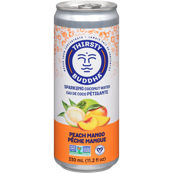 Thirsty Buddha Eau pétillante à la noix de coco, aux pêches et aux mangues 330 ml, 0,69 $/100ml