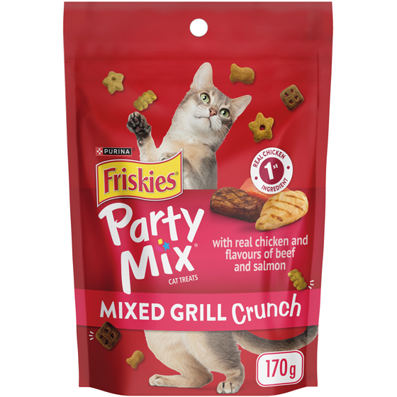 Purina Friskies Party Mix Mixed Grill Crunch with Real Chicken, Cat Treats 170 g, $2.05/100g