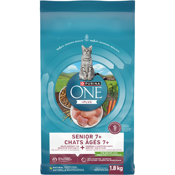 Purina ONE +Plus Chats Âgés 7+ Poulet, Nourriture Sèche pour Chats 1,8 kg 1.8 kg, 0,86 $/100g