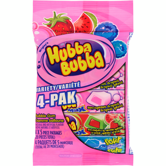 Wrigley's Mixed Fruit Flavoured Bubble Gum Variety Pack, 5 Pieces, 4 Packs 160 g, $3.74/100g