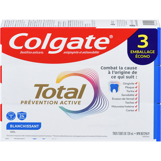 Colgate Dentifrice en gel Total Blanchissant 3x120.0 ml, 2,50 $/100ml