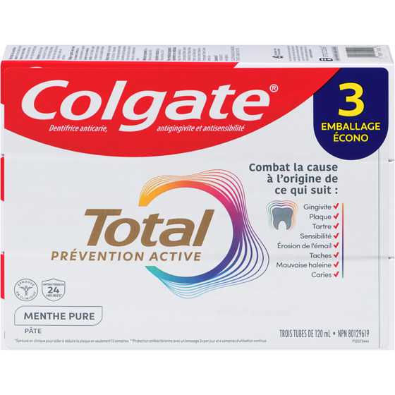 Colgate Dentifrice Total Clean Menthe 3x120.0 ml, 2,50 $/100ml