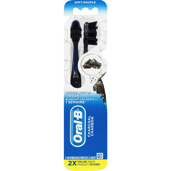 Oral-B Brosse à dents manuelle 3D White, charbon 2 ea, 6,25 $/1ch