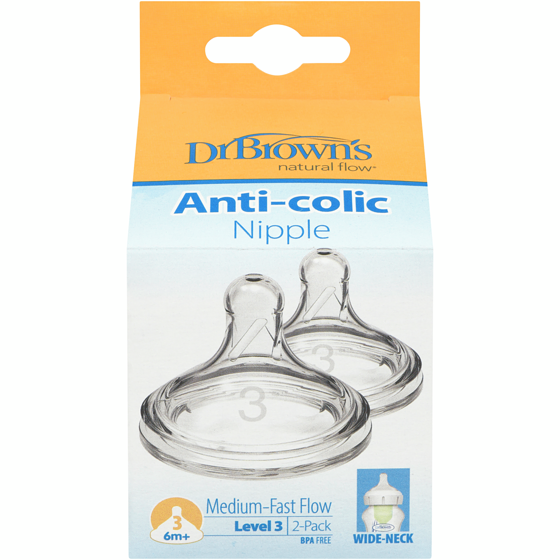 Dr Brown's Level 3 Wide Neck Silicone Nipple 2 Pack 1 ea, $7.29/1ea