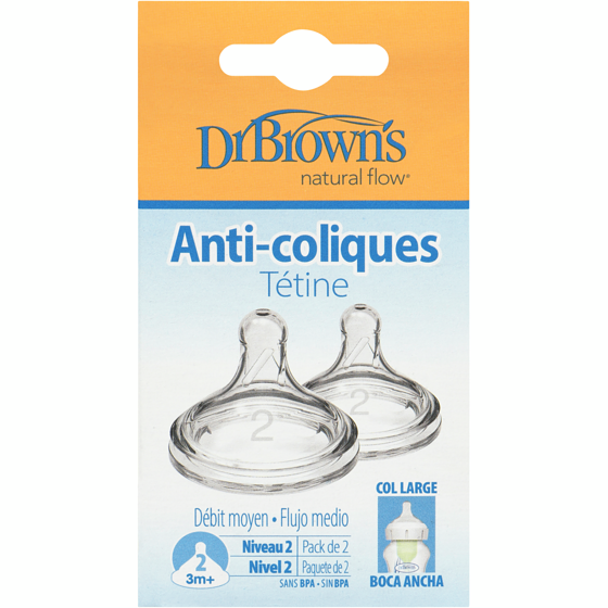 Dr. Brown Tétines en silicone en col large - Niveau 2, 2pk 1 ea, 6,36 $/1ch