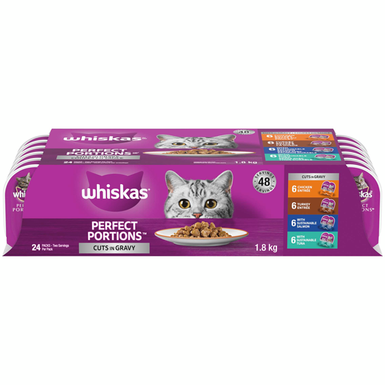 Whiskas Chicken, Turkey, Salmon & Tuna Cuts in Gravy Multipack Wet Cat Food 1.8 kg, $1.67/100g