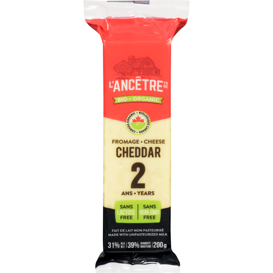 L’Anctre 2 Ans Bio 31% M.G. Fromage Cheddar 200 g, 6,25 $/100g
