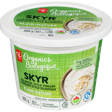 PC Biologique Yogourt style islandais skyr 0 % M.G. nature 500 g, 1,30 $/100g
