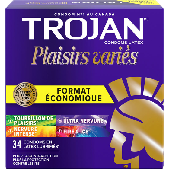 Trojan Condoms lubrifiés assortiment Plaisirs variés format économique 34 ea, 0,65 $/1ch