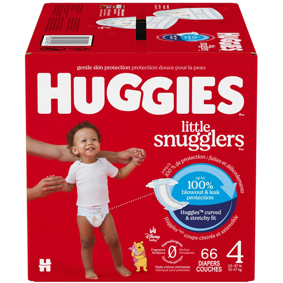 Huggies Couches pour bébés Little Snugglers,  taille 4, 66 couches 66 ea, 0,42 $/1ch