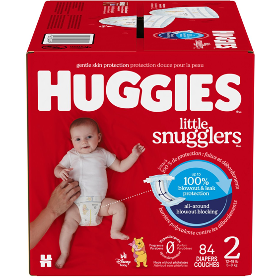 Huggies Couches pour bébés Little Snugglers,  taille 2, 84 couches 84 ea, 0,45 $/1ch
