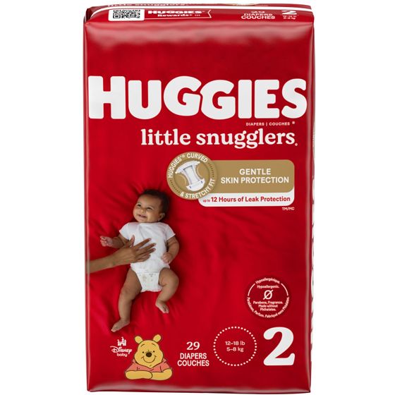 Huggies Couches pour bébés Little Snugglers, taille 2 (5 à 8 kg [12 à 18 livres]), 29 couches 29 ea, 0,55 $/1ch
