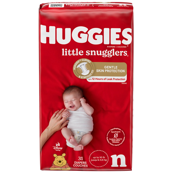 Huggies Couches pour bébés Little Snugglers,Nouveau-né (jusqu’à 4,5 kg [10 livres]), 31 couches 31 ea, 0,52 $/1ch