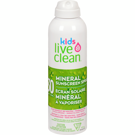 Live Clean Kids Mineral Sunscreen Spray SPF 30 177 ml, $12.99/100ml