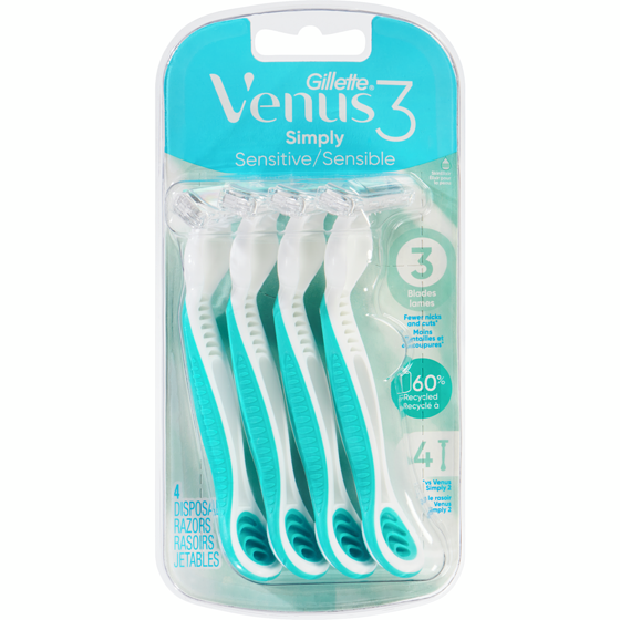 Gillette Rasoirs jetables Venus Simply 3 Sensible pour femmes, emb. de 4 4 ea, 2,75 $/1ch