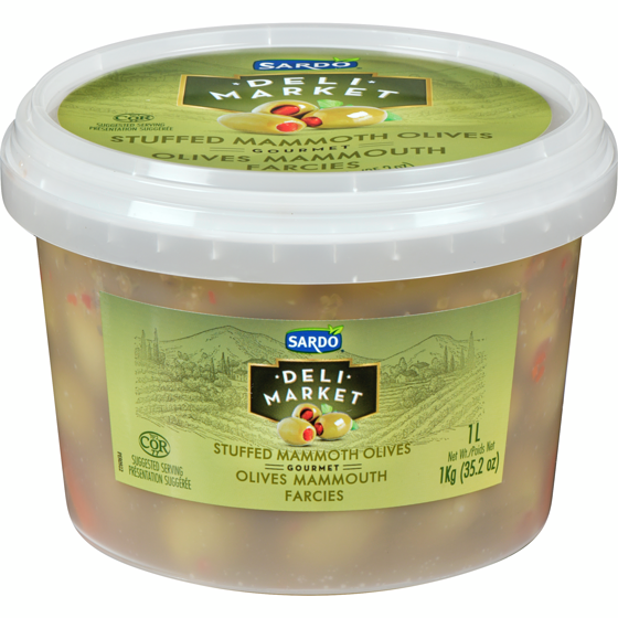 Sardo Olives mammouth farcies 1 l, 1,05 $/100ml