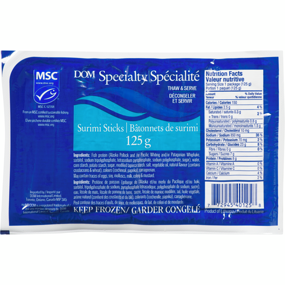 DOM Surimi Sticks      125 g, $0.79/100g