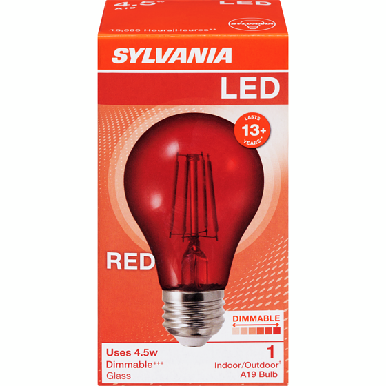 Sylvania 10000HR LED 8.5W A19 Red 1 ea, $6.00/1ea