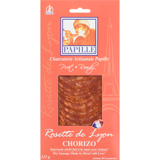 Papillon Pre-Sliced Rosette, Chorizo 125 g, $7.99/100g