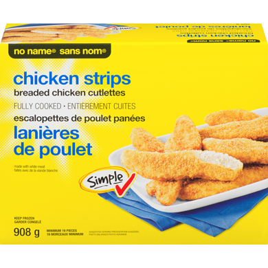 Sans Nom Lanières de poulet pané entièrement cuites 908 g, 0,77 $/100g