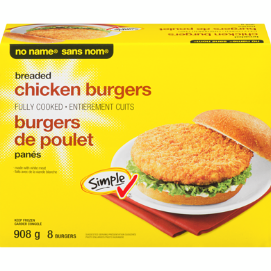 Sans Nom Burgers de poulet panés entièrement cuits 908 g, 0,77 $/100g