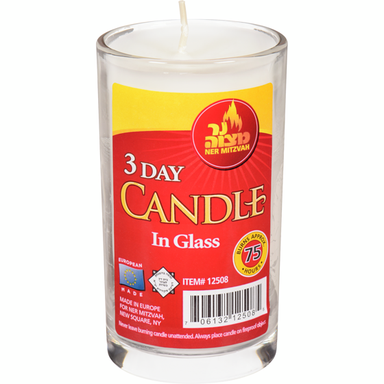 Ner Mitzvah Candle In Glass 3 Day 1 ea, $4.99/1ea