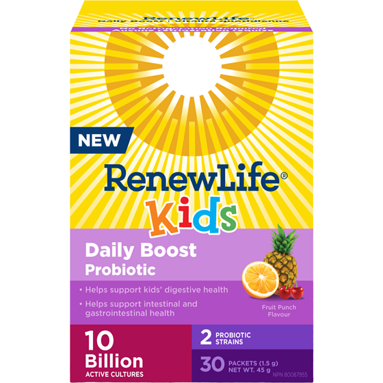 Renew Life Kids Daily Boost Probiotic, Fruit Punch Flavour, 10 Billion Active Cultures 30 ea, $1.33/1ea