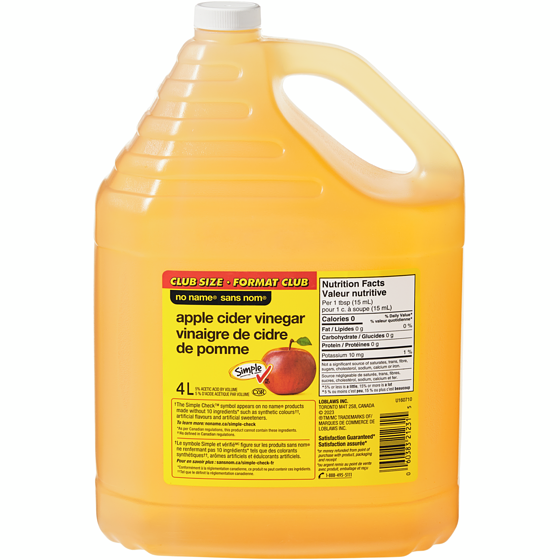 No Name Apple Cider Vinegar Club Size 4 l, $0.18/100ml