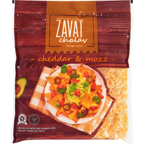 Zavat Chalav Kosher Cheese, Shredded Cheddar & Mozzarella, MF 28% 800 g, $4.12/100g