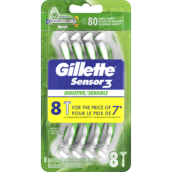 Gillette Sensor3 Sensitive Men'S Disposable Razor, 8 Razors 8 ea, $1.75/1ea