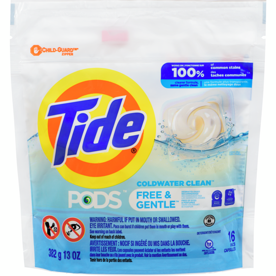 Tide Free & Gentle, Liquid Laundry Detergent Pods, 16 Count 16 ea, $0.53/1ea